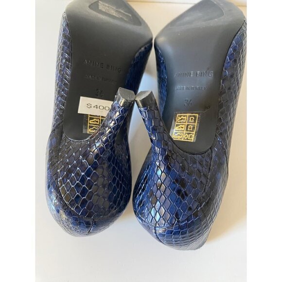 Anine Bing Python Devon Pumps Blue size EU 36 US 6 black snake leather 3" heel - Picture 9 of 11